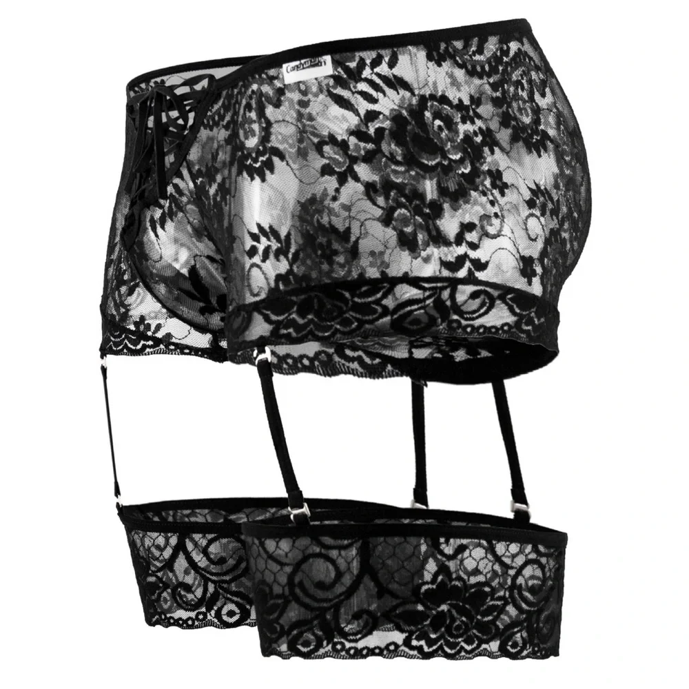 [L] Black Lace Garter Boxers 99317